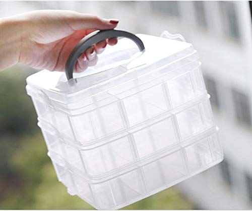 Plastic 3 Tier Stackable Adjustable 18 Compartment Slot Snap(white)