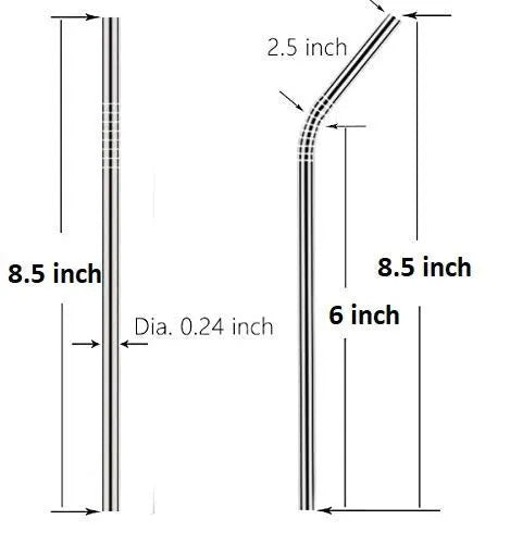 Pack of 4 Reusable Stainless Steel Metal Straws