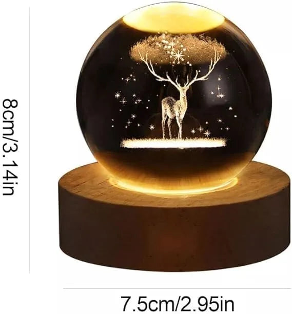 3D Engraved Deer Crystal Globe Lamp