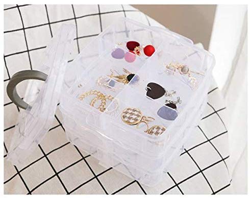 Plastic 3 Tier Stackable Adjustable 18 Compartment Slot Snap(white)