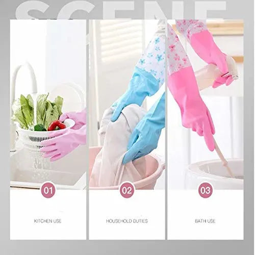 Reusable Rubber Latex PVC Flock lined Long Sleeves elbow length Hand Gloves
