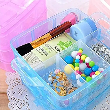 Plastic 3 Tier Stackable Adjustable 18 Compartment Slot Snap(sky blue)