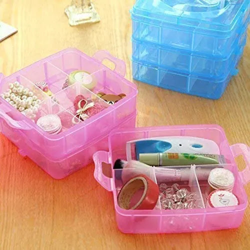 Plastic 3 Tier Stackable Adjustable 18 Compartment Slot Snap(sky blue)