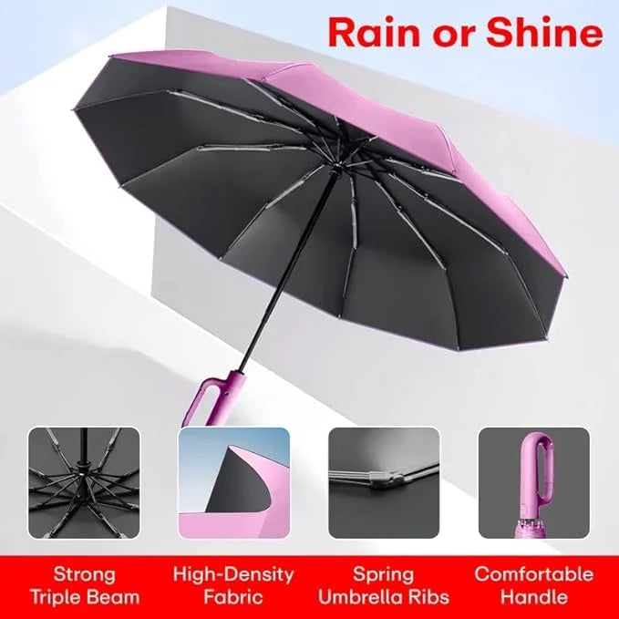 Umbrella for Men Women || Folding Umbrella With Carabiner Handle (Pink)