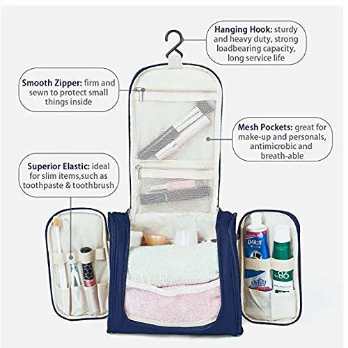 Nylon Multifunctional Travel Pouch Bag Extra Large Makeup Organiser (Navy Blue)