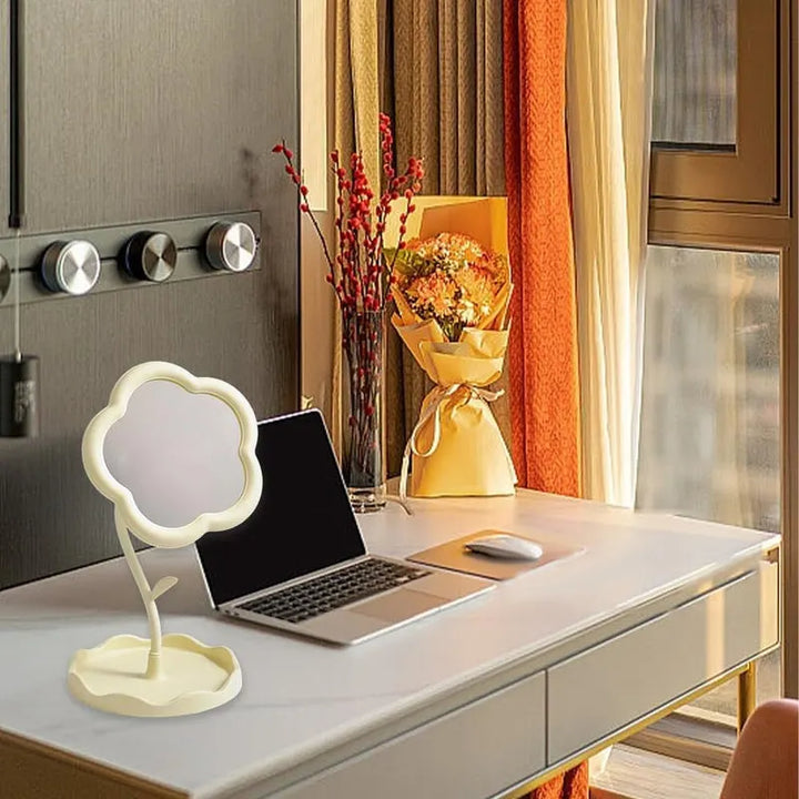 Flower-Shaped Decorative Rotatable Makeup Mirror for Desk