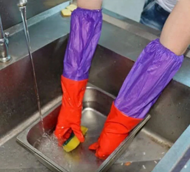 Reusable Rubber Latex PVC Flock lined Long Sleeves elbow length Hand Gloves