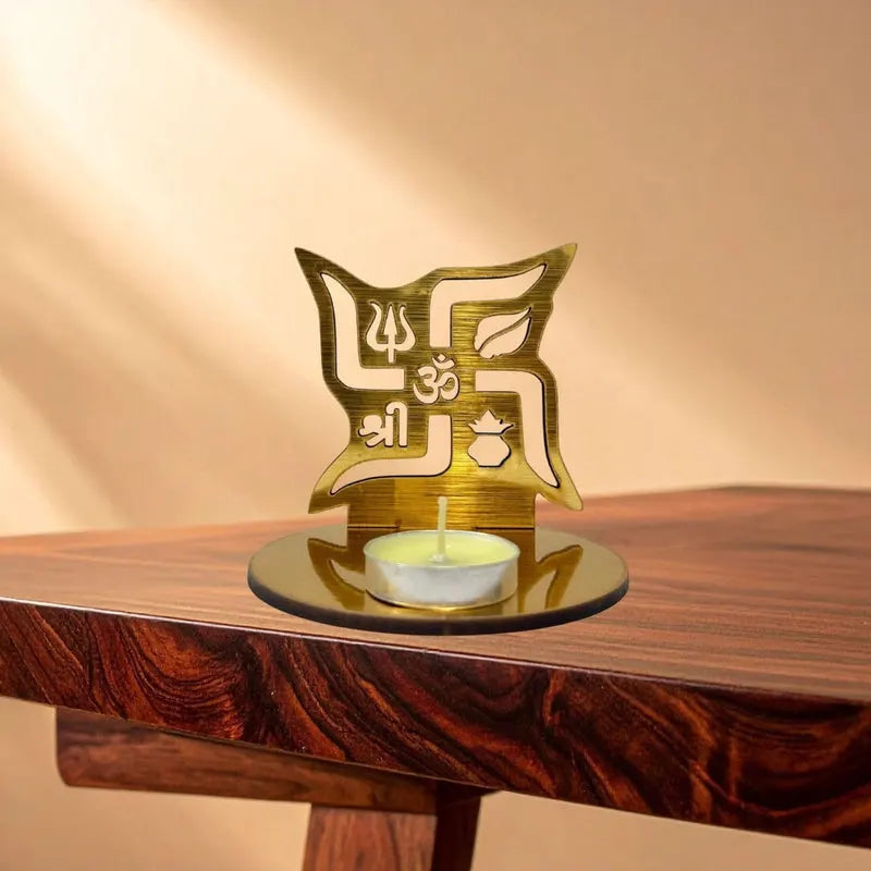 4 pieces Red and Golden MDF Wooden Om Shadow