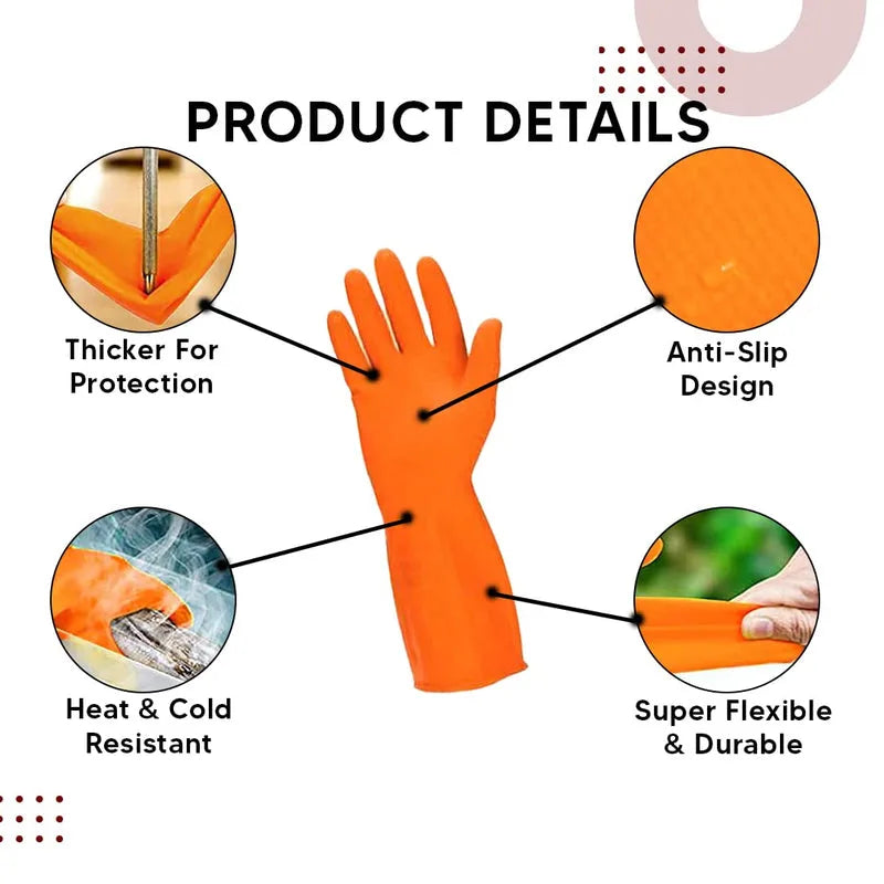 Rubber Cleaning Gloves | Reusable Gloves for Cleaning (Orange)