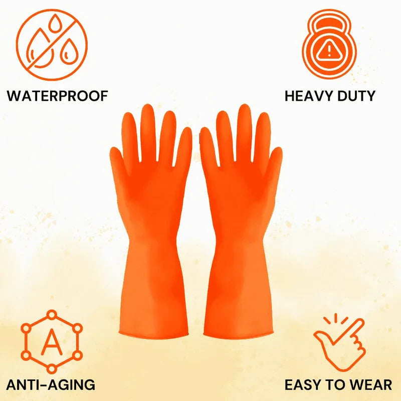 Reusable Rubber Latex PVC Flock lined Long Sleeves (orange)