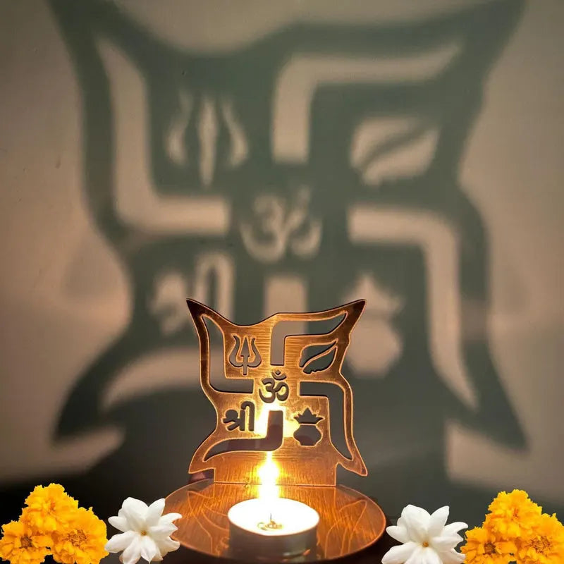 4 pieces Red and Golden MDF Wooden Om Shadow
