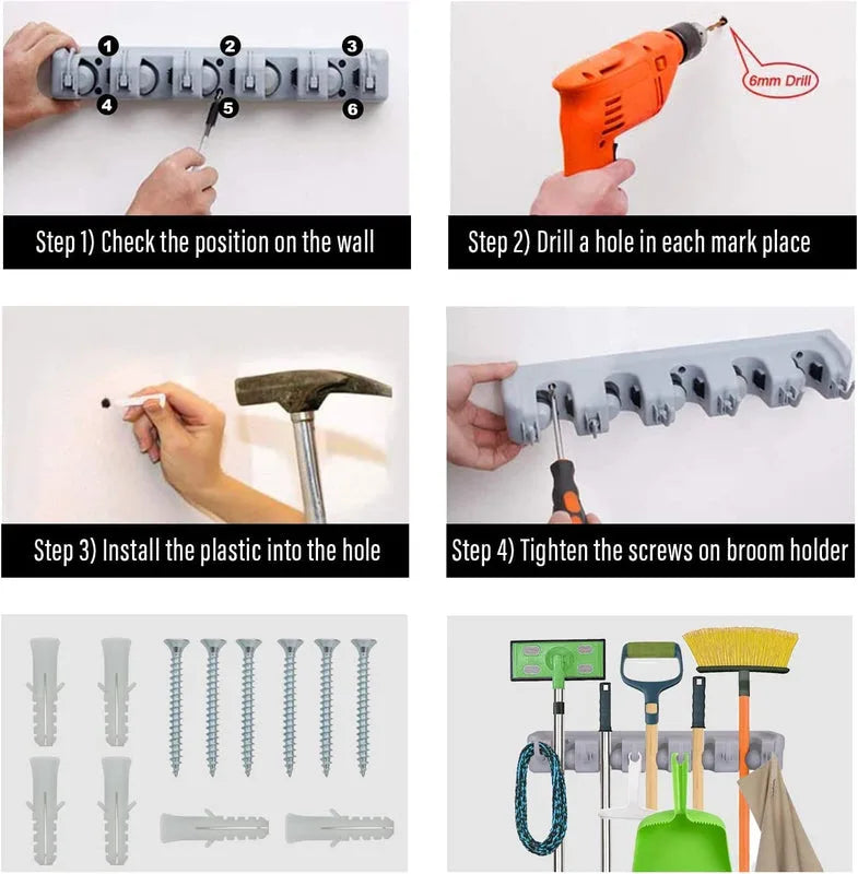 polypropylene broom holder wall mounted jhadu mop