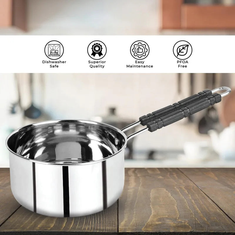 Heavy Gauge Stainless Steel Sauce Pan, Tea Pan, Milk Pan Pot Tapeli Patila (Silver 1.5Litre)