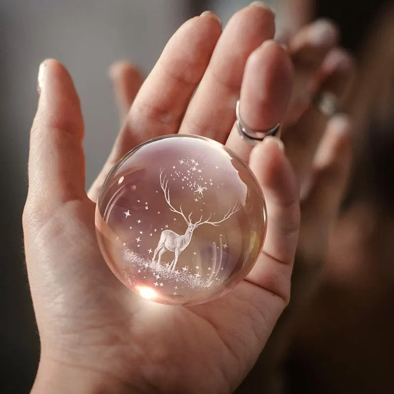 3D Engraved Deer Crystal Globe Lamp