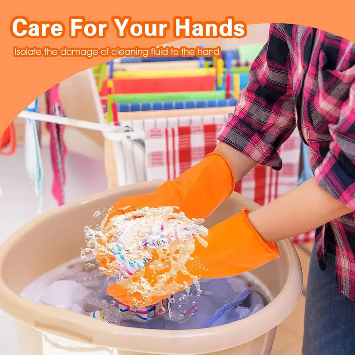 Rubber Cleaning Gloves | Reusable Gloves for Cleaning (Orange)
