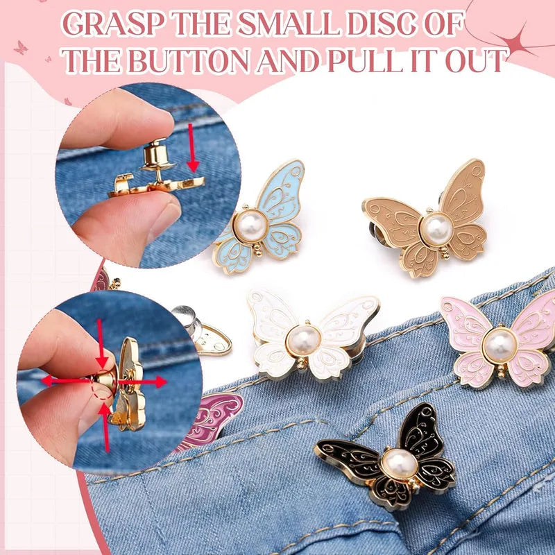 4 Sets Butterfly Jean Buttons Waist Tightener for Loose Pants