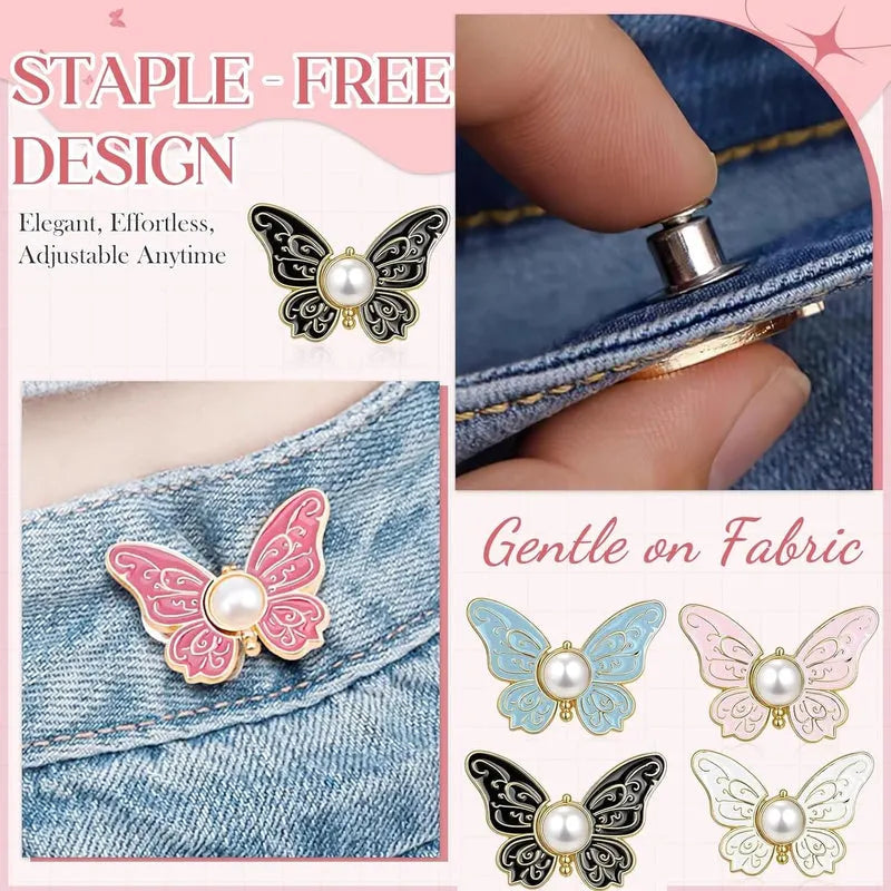 4 Sets Butterfly Jean Buttons Waist Tightener for Loose Pants