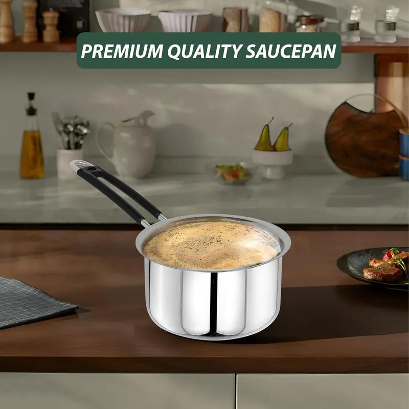 Heavy Gauge Stainless Steel Sauce Pan, Tea Pan, Milk Pan (Silver 2 Litre)