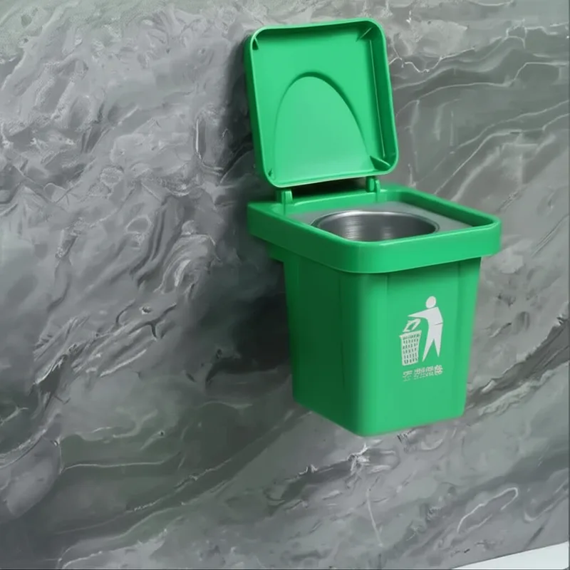 Wall-Mounted, No-Nail Dual-Use Trash Can